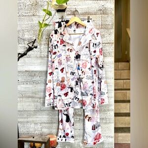 NWOT Unofficial Taylor Swift Pajama Set - Silky Button-up Top and Pants - XXL